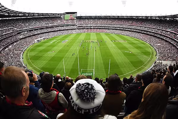 Crowd shot of ANZAC AFL game.